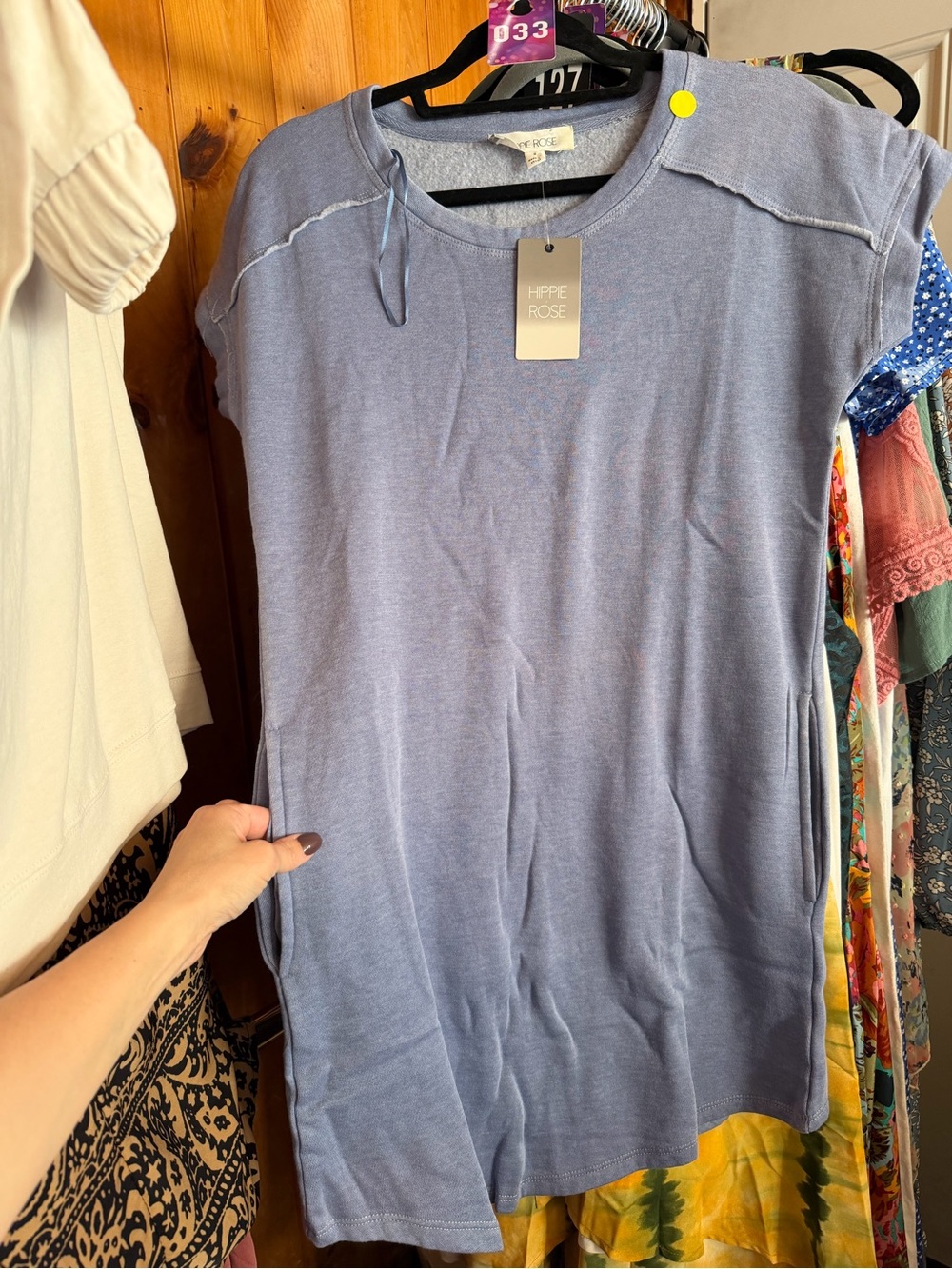 Hippie Rose Women's Slate Blue Short-Sleeve Tunic Dress